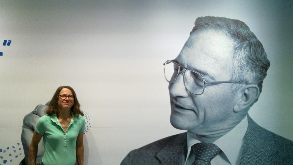 Alison with gigantic Bob Noyce photo backdrop.